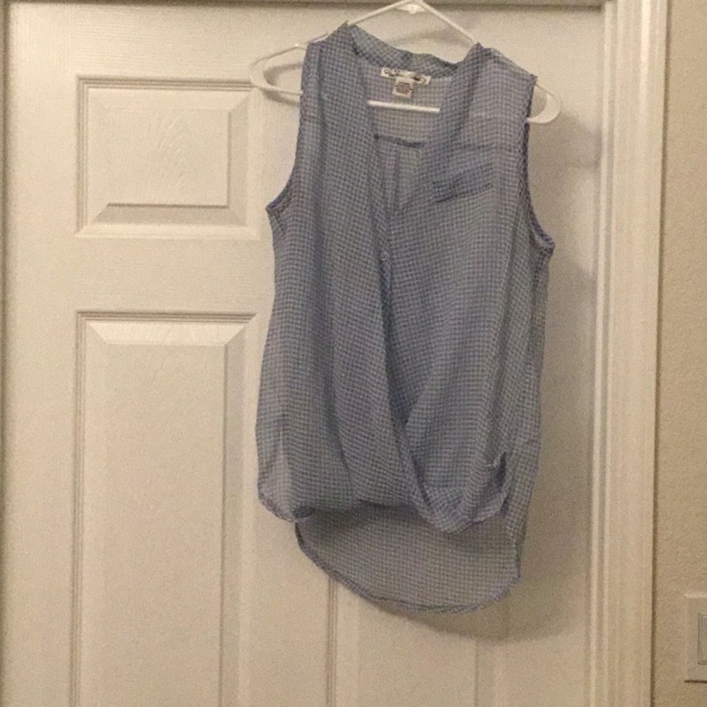 White and blue checkered blouse